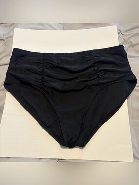 Women’s Plus Size 3X 24W-26W Black Ruched High Waist Bikini Bottom Swim